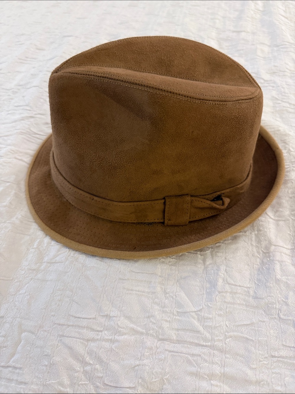 Vintage Crofut & Knapp Brown Genuine Suede Leather Fedora Hat Sz 7 1/8
